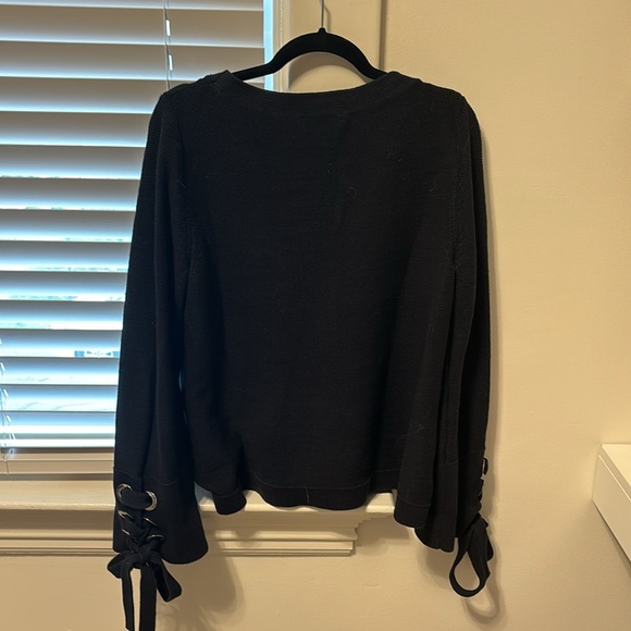 Ann Taylor navy boatneck sweater with tie sleeves size L - Picture 3 of 4